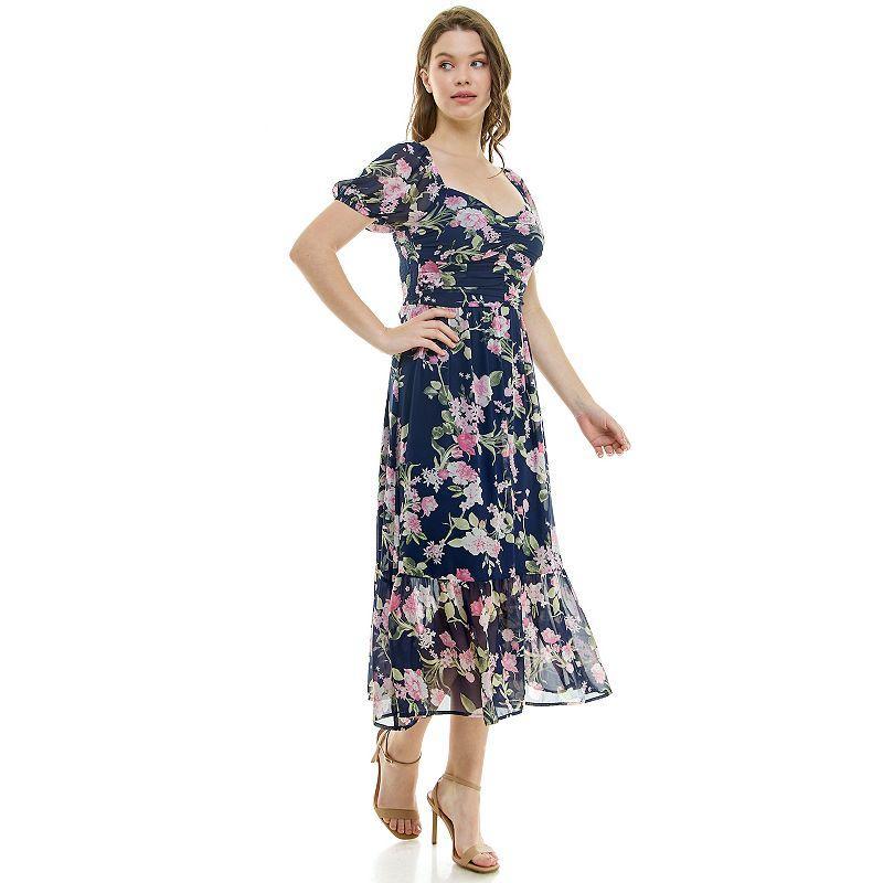 Womens Luxology Chiffon Smock Top Midi Dress Navy Pink Ivory Product Image