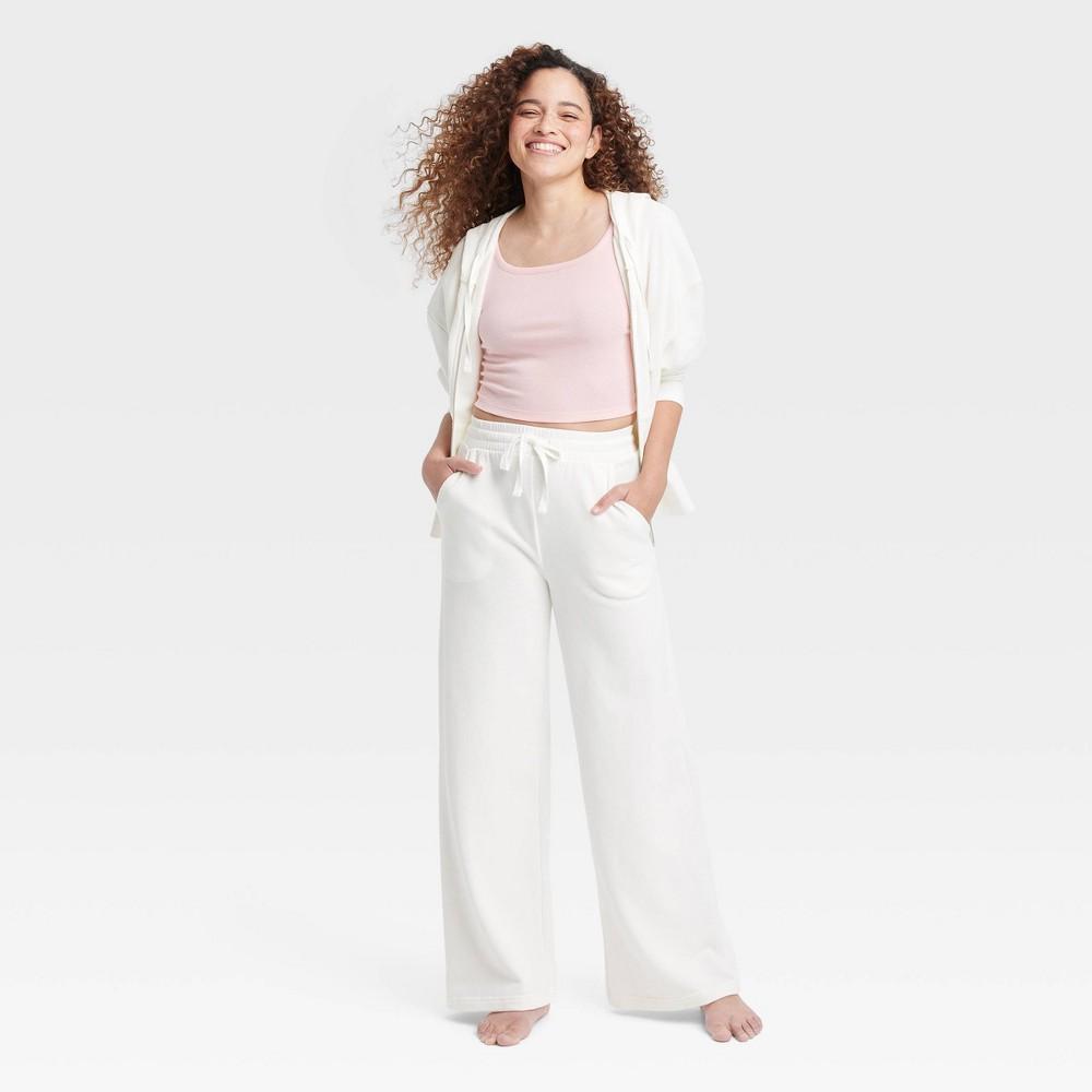 Womens Fleece Wide Leg Lounge Pants - Colsie White XXL Product Image