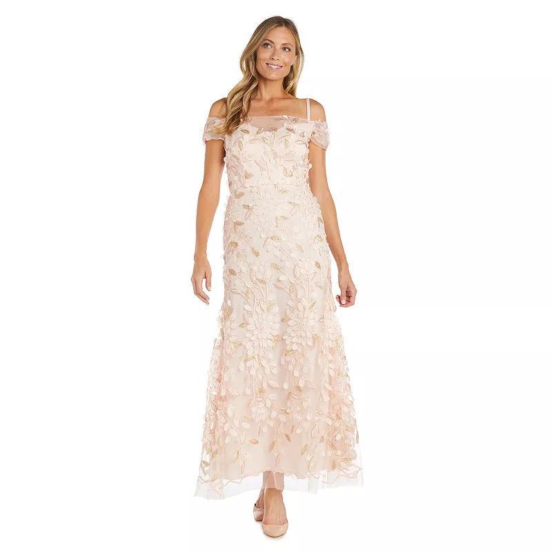 R & M Richards Womens Embellished 3D Appliqued Gown Product Image