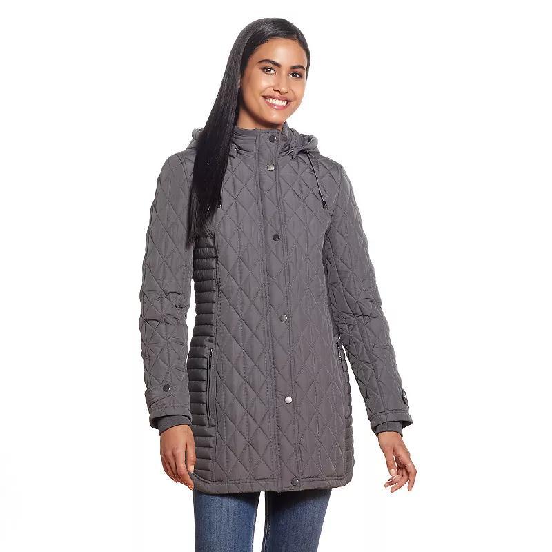 Womens Weathercast Hooded Quilted Walker Jacket Grey Product Image