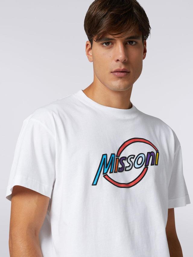 Crew-neck oversized cotton T-shirt with multicoloured logo lettering White | Missoni Product Image