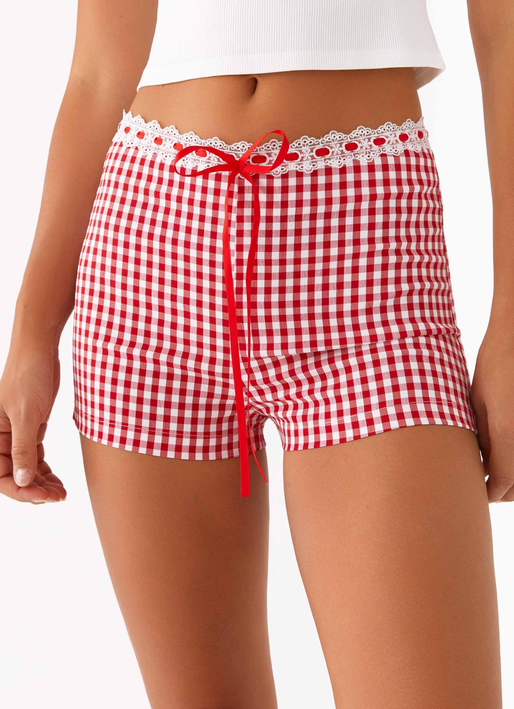 Devon Micro Shorts - Red Gingham Product Image