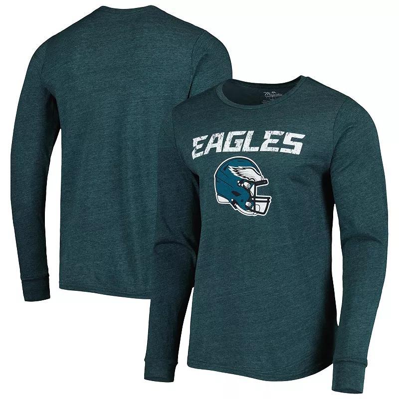 Mens Majestic Threads Midnight Philadelphia Eagles Lockup Tri-Blend Long Sleeve T-Shirt Product Image