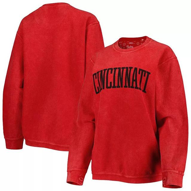 Womens Pressbox Red Cincinnati Bearcats Comfy Cord Vintage-Like Wash Basic Arch Pullover Sweatshirt Product Image