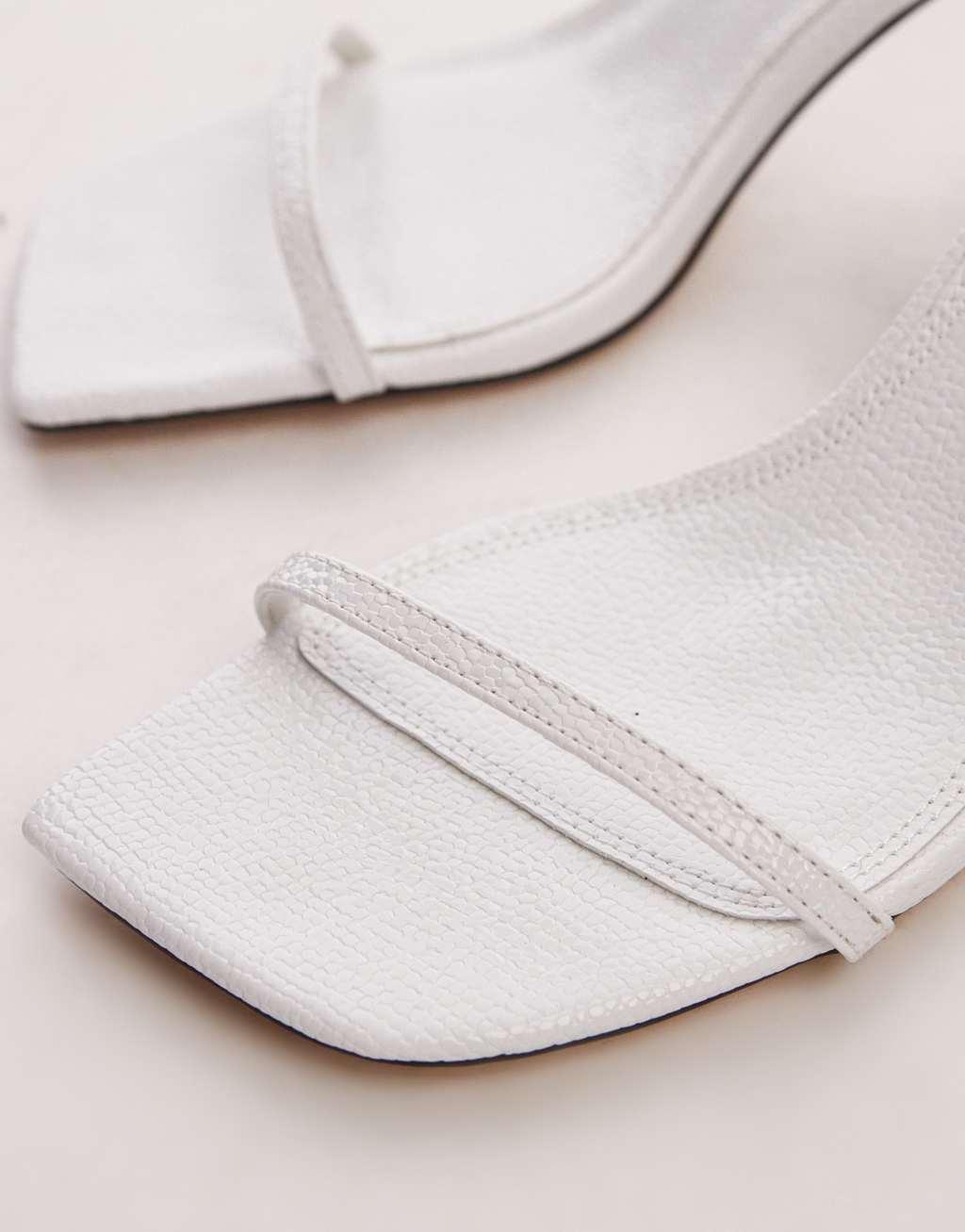 Topshop Fina barely there mid heel sandals in white lizard Product Image