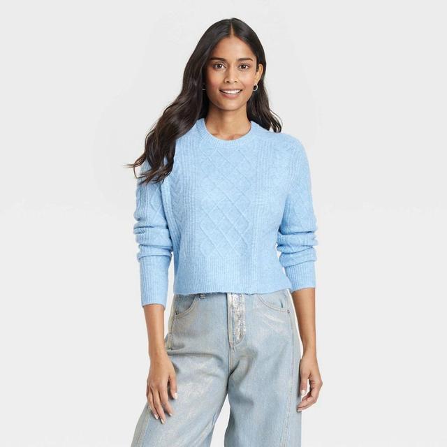 Womens Crewneck Cashmere-Like Cable Pullover Sweater - Universal Thread Blue Product Image