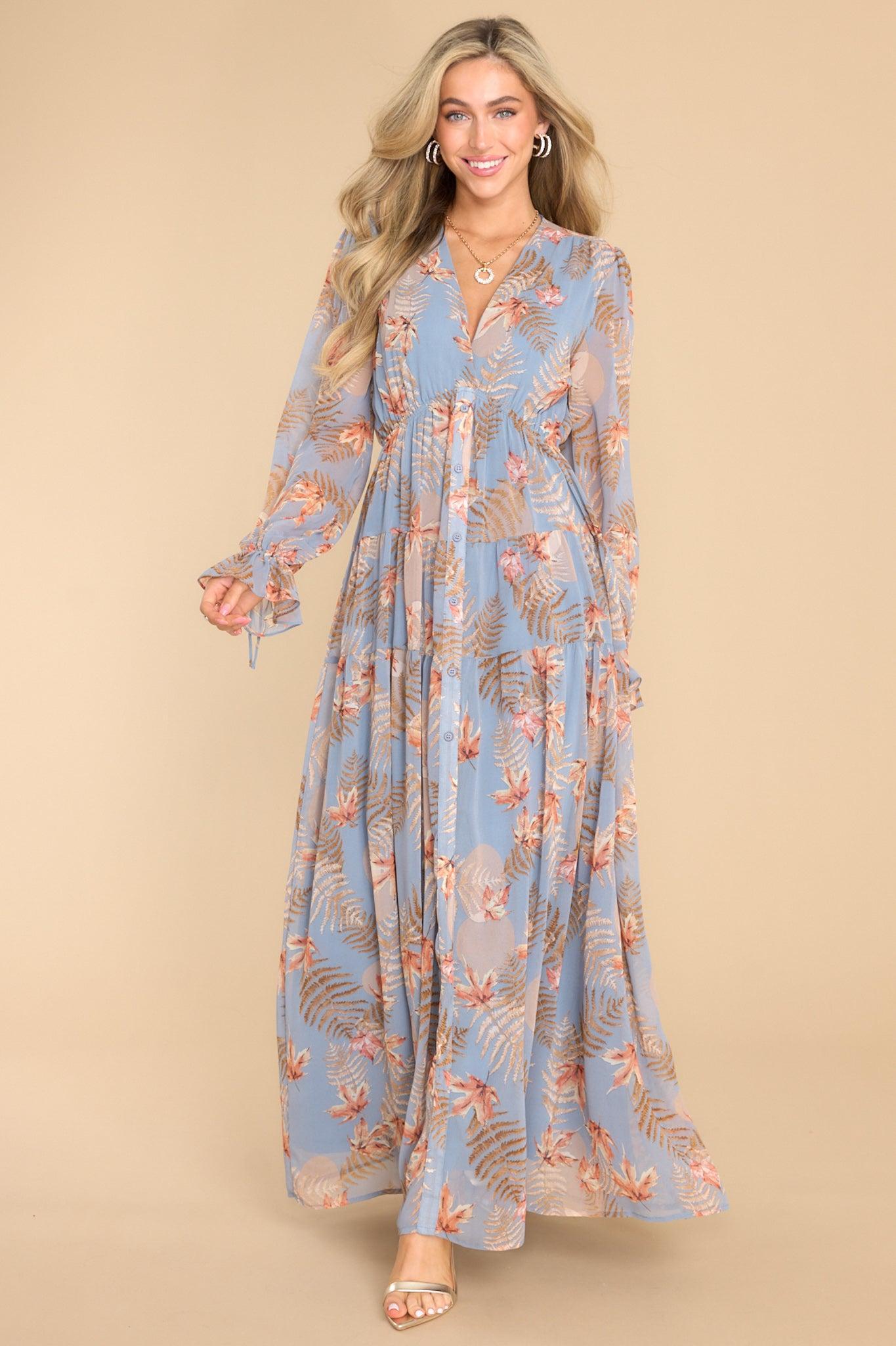 Enchanting Touch Sky Blue Print Maxi Dress Product Image