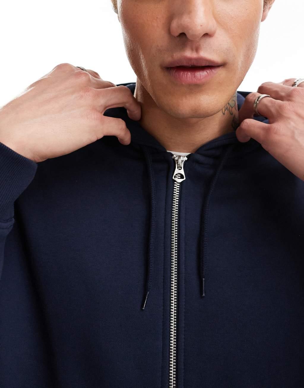 Weekday zip up hoodie in navy Product Image