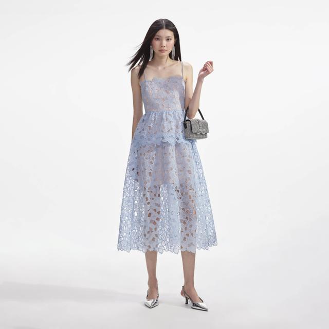 Blue Organza Lace Midi Dress Product Image