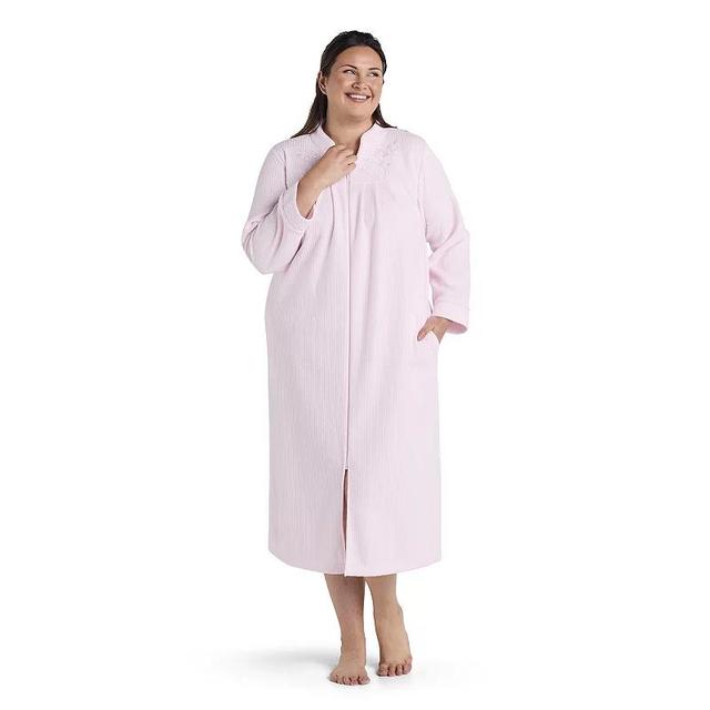 Plus Size Miss Elaine Essentials Brushed Back Terry Long Zip Robe, Womens Blue Product Image