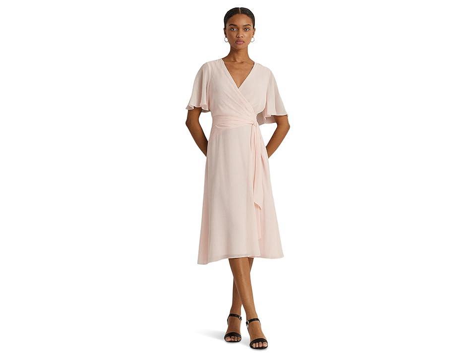 Lauren Ralph Lauren Belted Georgette Dress Opal) Women's Dress Product Image