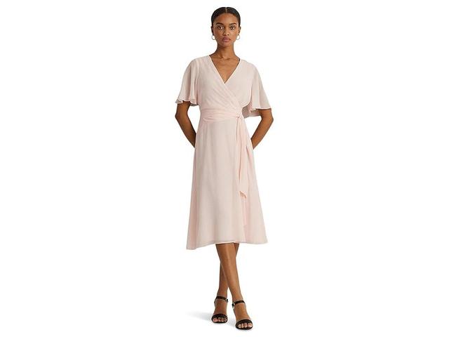 Lauren Ralph Lauren Belted Georgette Dress Opal) Women's Dress Product Image