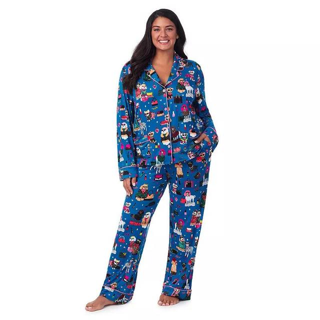 Plus Size Beauty Sleep Social Jersey Long Sleeve Notch Pajama Top & Pajama Pants, Womens Product Image