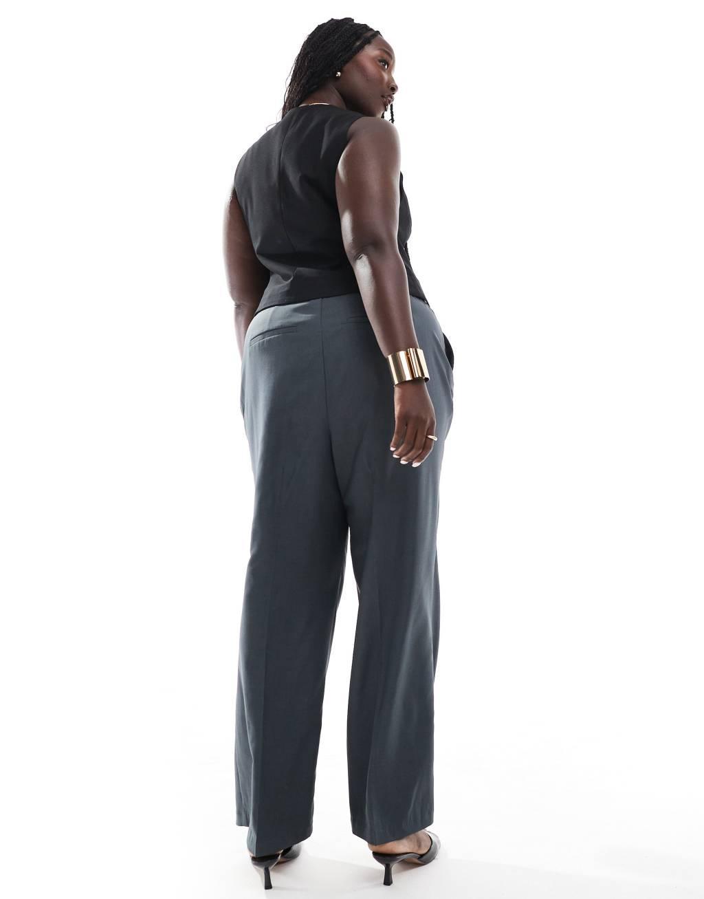 Vero Moda Curve Rita tailored wide leg dad pants in asphalt gray Product Image