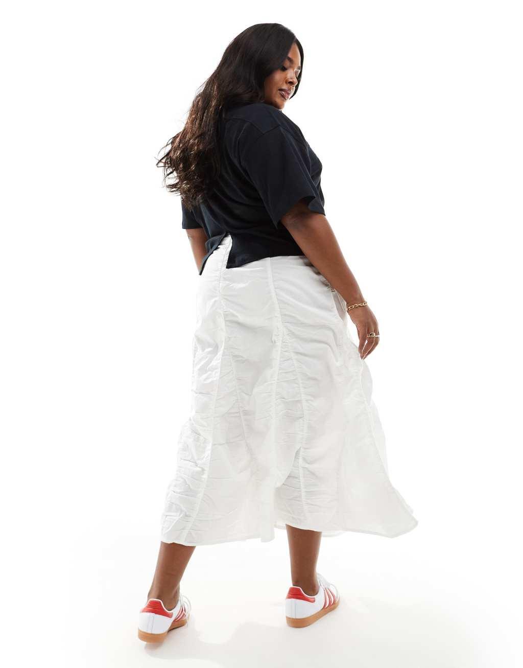 COLLUSION Plus western ruched tiered midi skirt in white Product Image