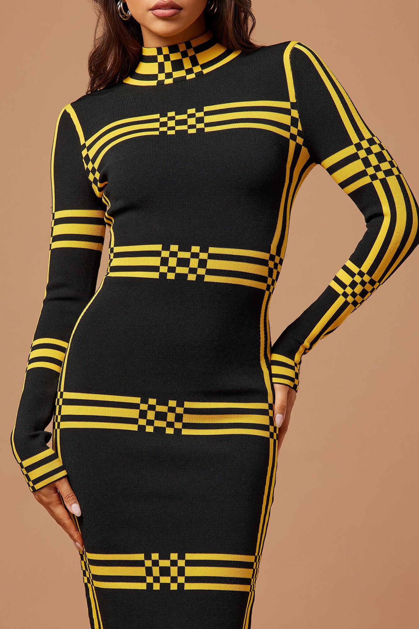 Abbie Knit Midi Dress - Black/Yellow Product Image