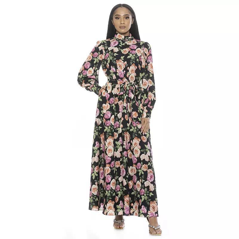 Womens ALEXIA ADMOR Isaliah Mockneck Blouson Sleeve Maxi Dress Blue Product Image