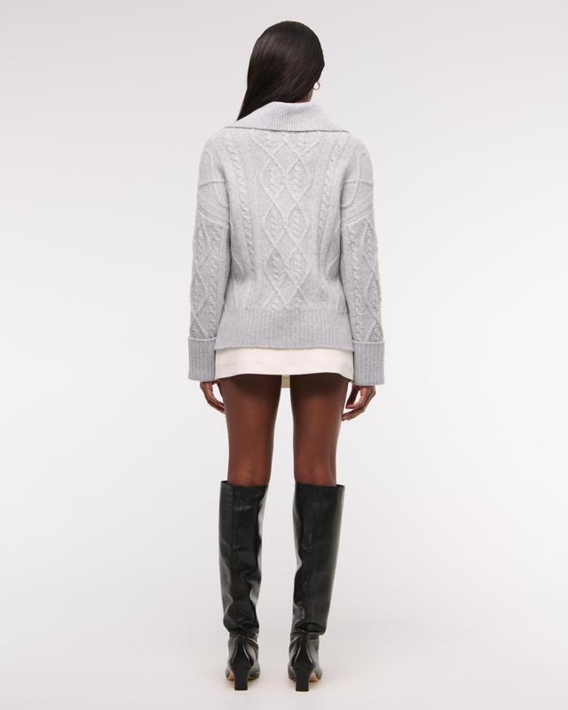 Cable-Knit Collared Cardigan Product Image