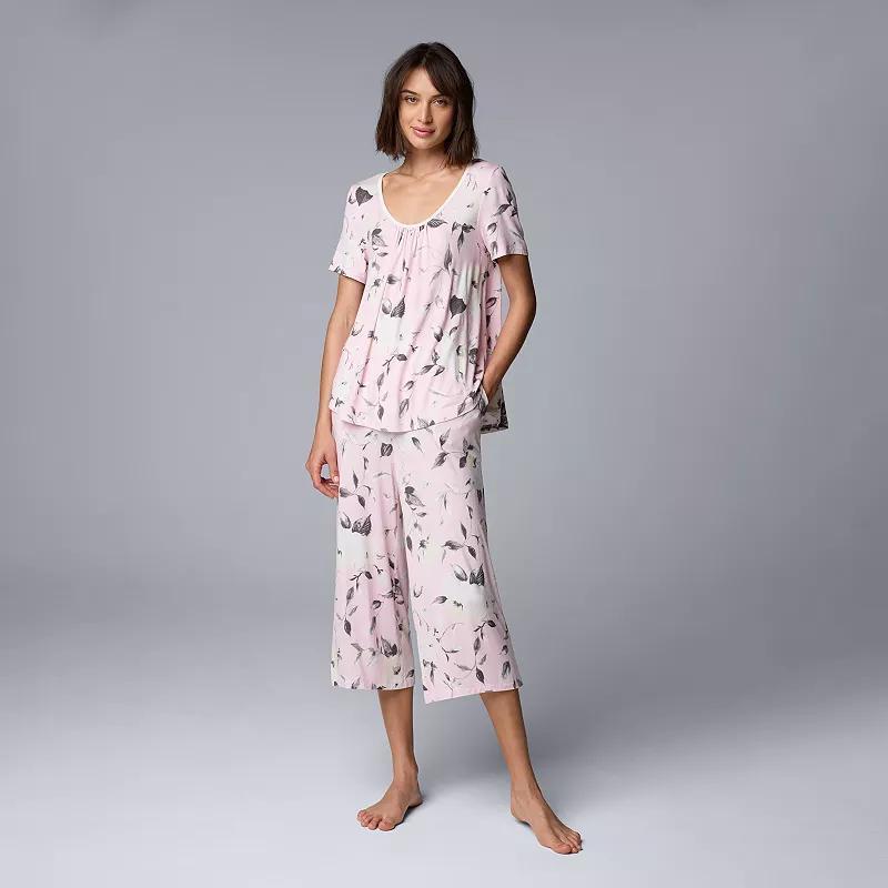 Womens Simply Vera Vera Wang Short Sleeve Top and Culotte Pajama Set Product Image