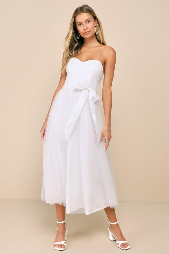 Beyond Immaculate White Sequin Embroidered Strapless Midi Dress Product Image