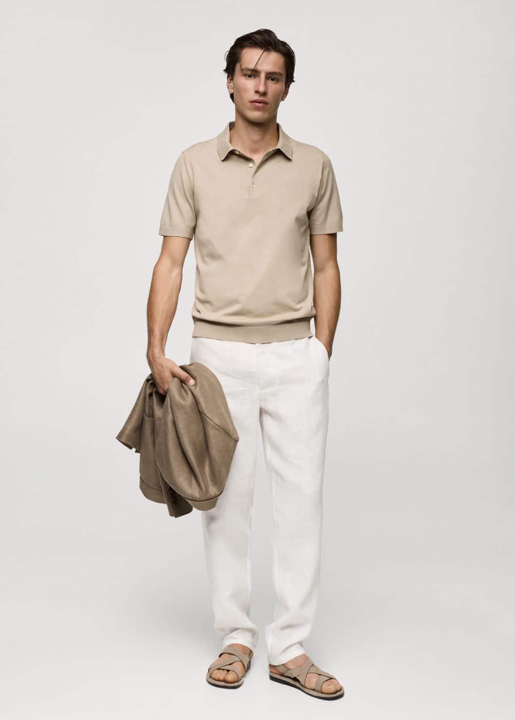 MANGO MAN - Fine-knit polo shirt beigeMen Product Image