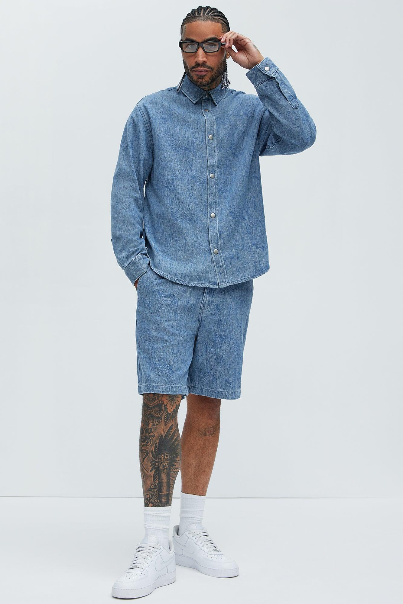 Water Brush Denim Shirt - Light Blue Product Image