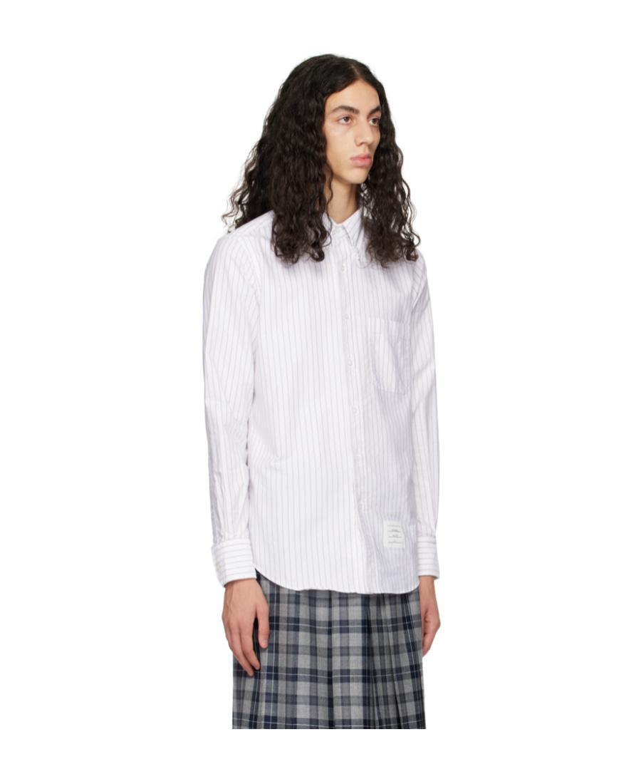 THOM BROWNE Logo-patch Cotton Shirt In White Product Image