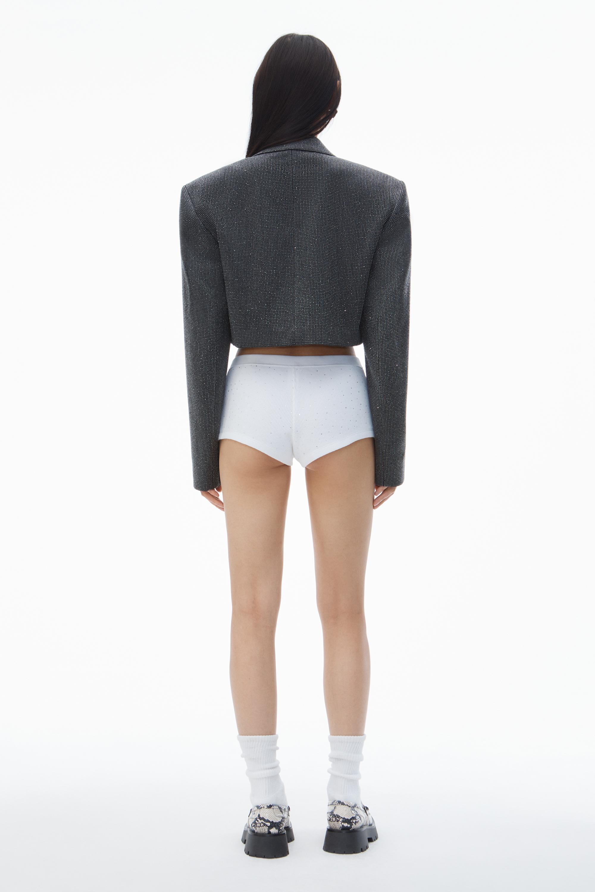 Cropped Blazer In Wool Twill With Clear Bead Hotfix Product Image