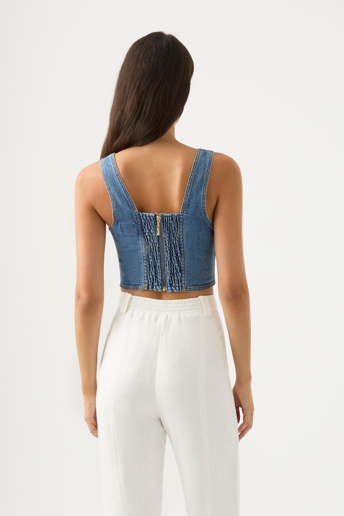 Elena Denim Cropped Bustier Product Image