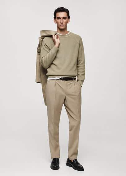 MANGO MAN - Pleat detail wool pants beigeMen Product Image