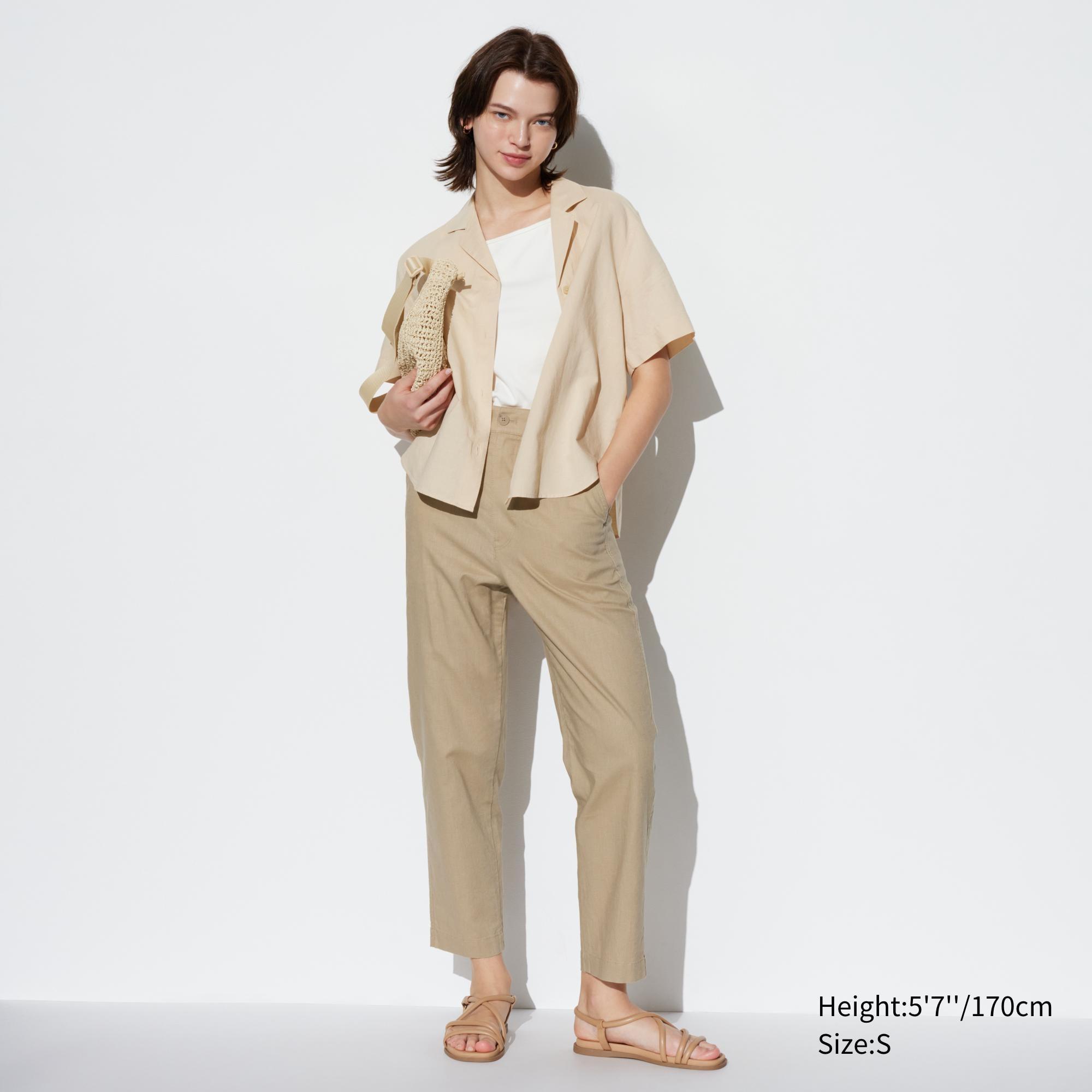 Womens Linen Cotton Tapered Pants Beige 2XS UNIQLO US product image