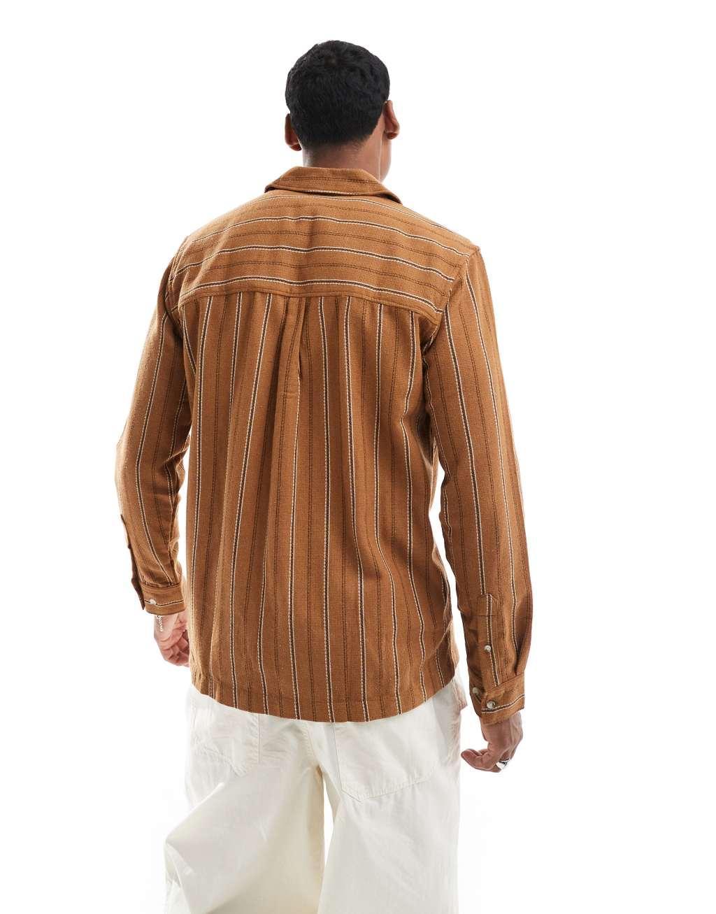 ONLY & SONS relaxed long sleeve shirt in light brown stripe Product Image