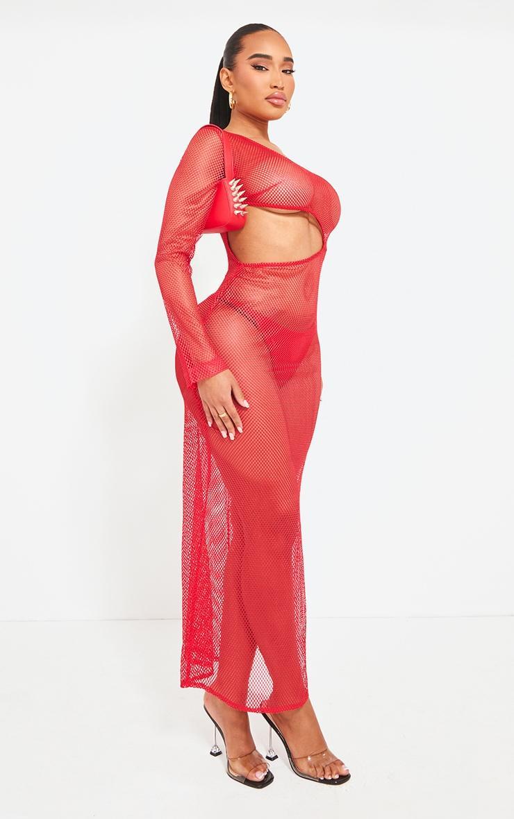 Shape Red Textured Sheer Cut Out One Shoulder Maxi Dress Product Image