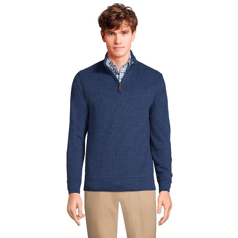 Mens Lands End Bedford Regular-Fit Ribbed Quarter-Zip Pullover Sweater Radiant Blue Product Image