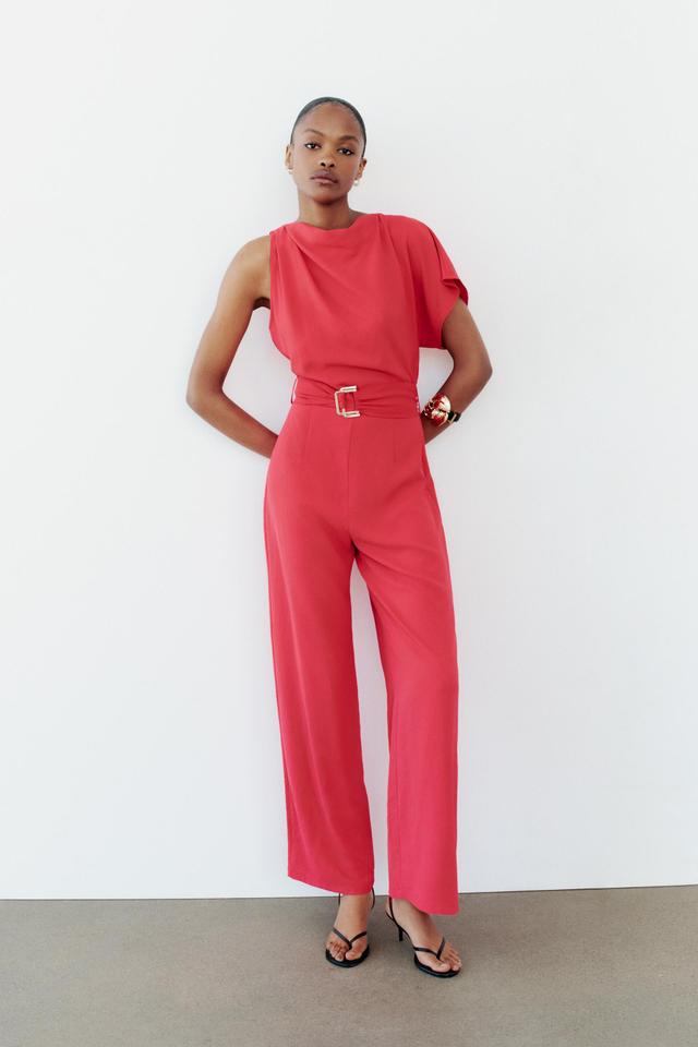 ASYMMETRIC CREPE BUCKLE JUMPSUIT Product Image