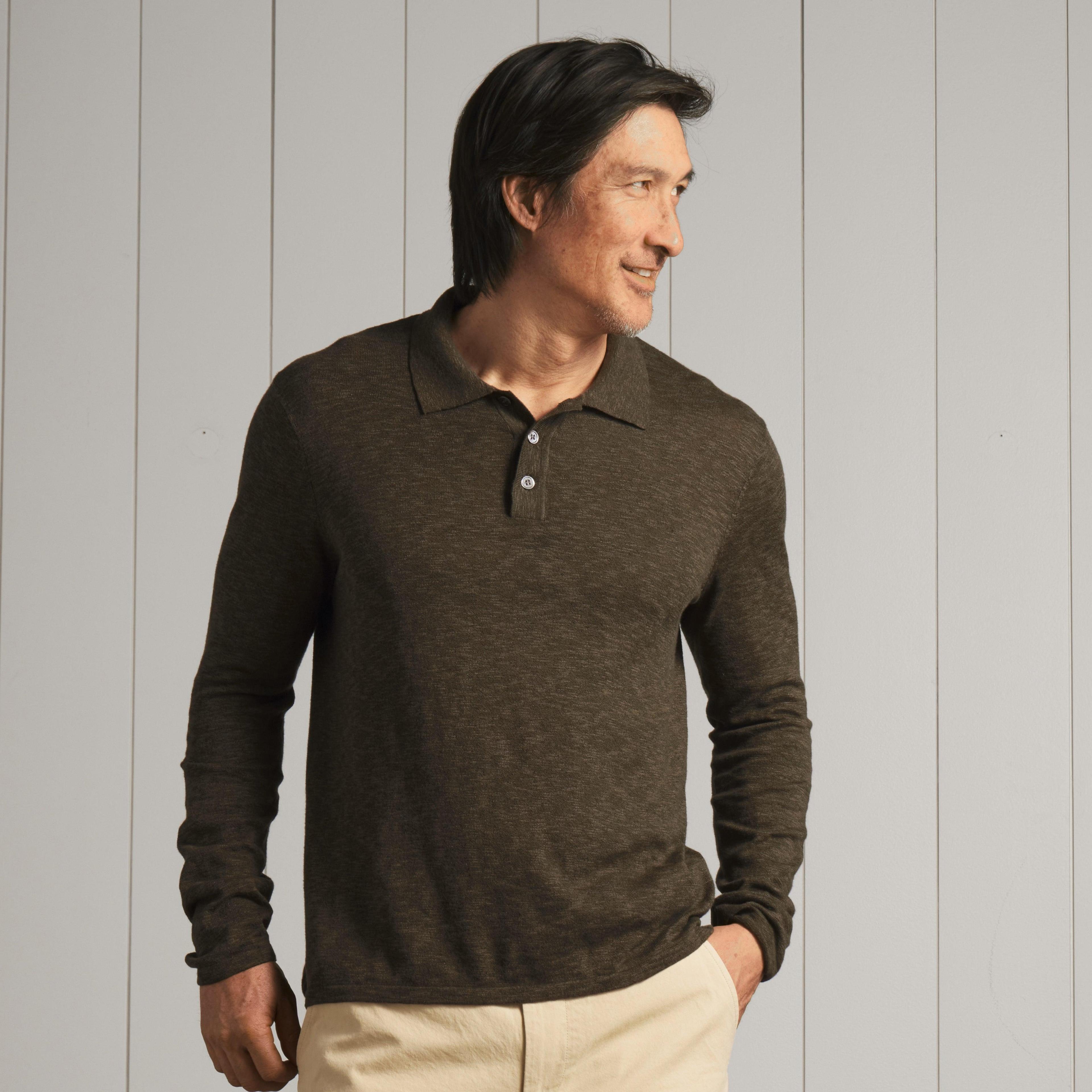 Cloud Cotton Sweater Long Sleeve Polo - Military Olive Product Image