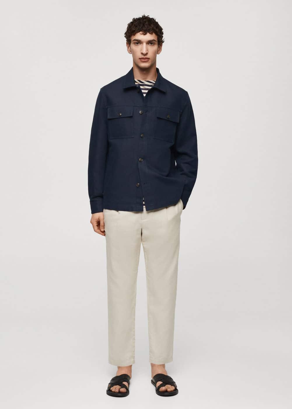 Mango Mens Pocket Linen Cotton Jacket Product Image