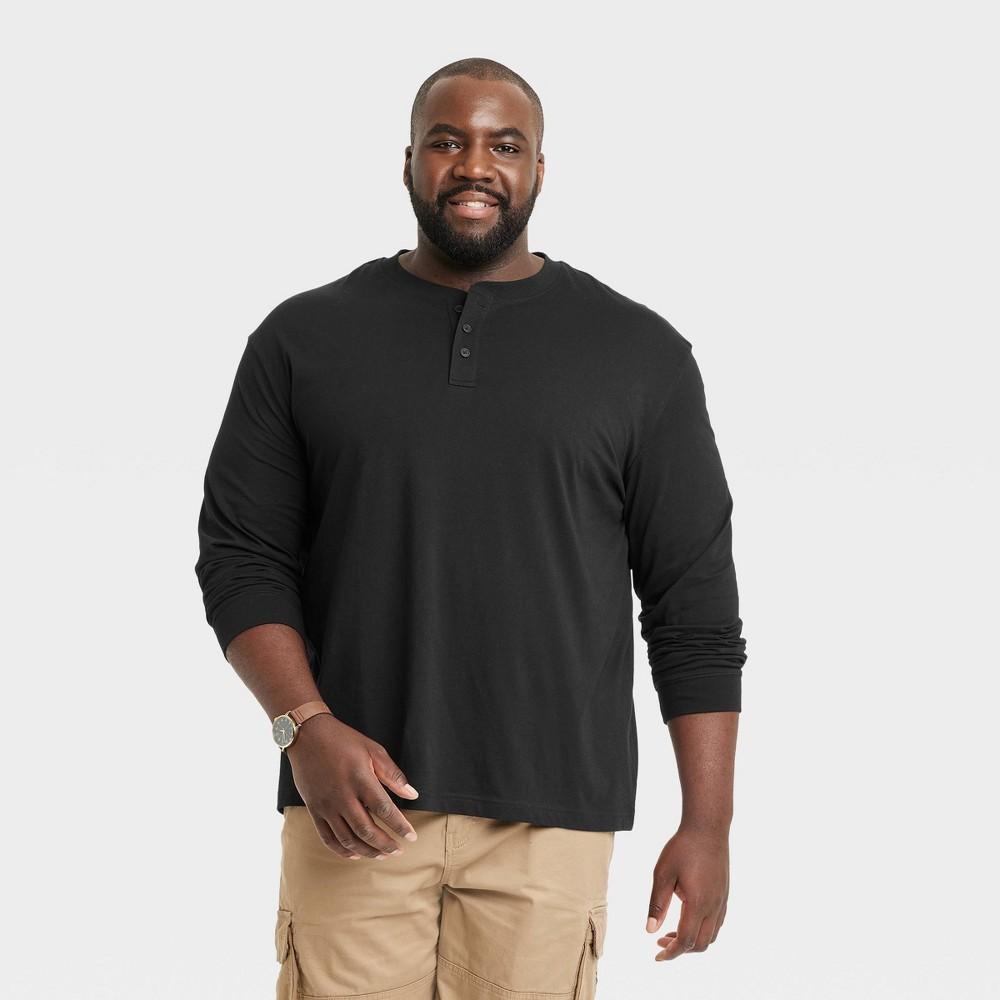 Mens Big & Tall Regular Fit Long Sleeve Henley Shirt - Goodfellow & Co Black 4XLT Product Image