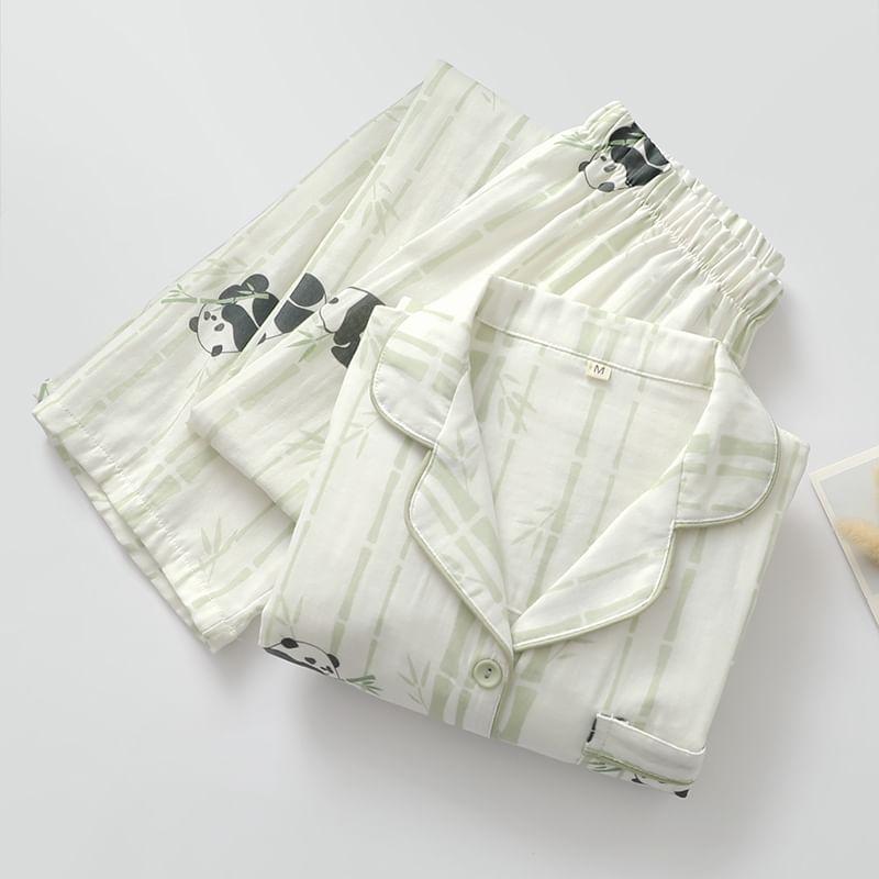 Pajama Set: Long-Sleeve Print Top + Pants Product Image