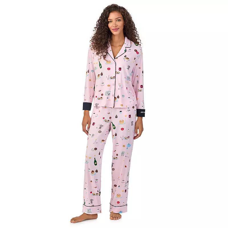 Womens Beauty Sleep Social Pajama Long Sleeve Notch Top & Pajama Pants Set, Girls Product Image