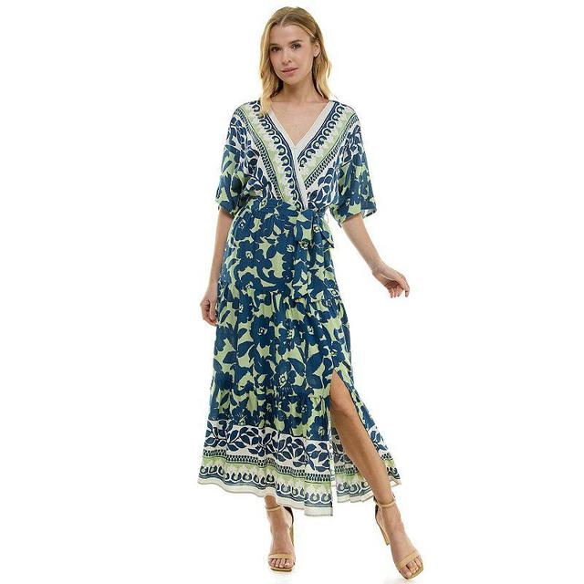 Womens Figueroa & Flower Printed V-Neck Belted Maxi Dress Navy Green Product Image