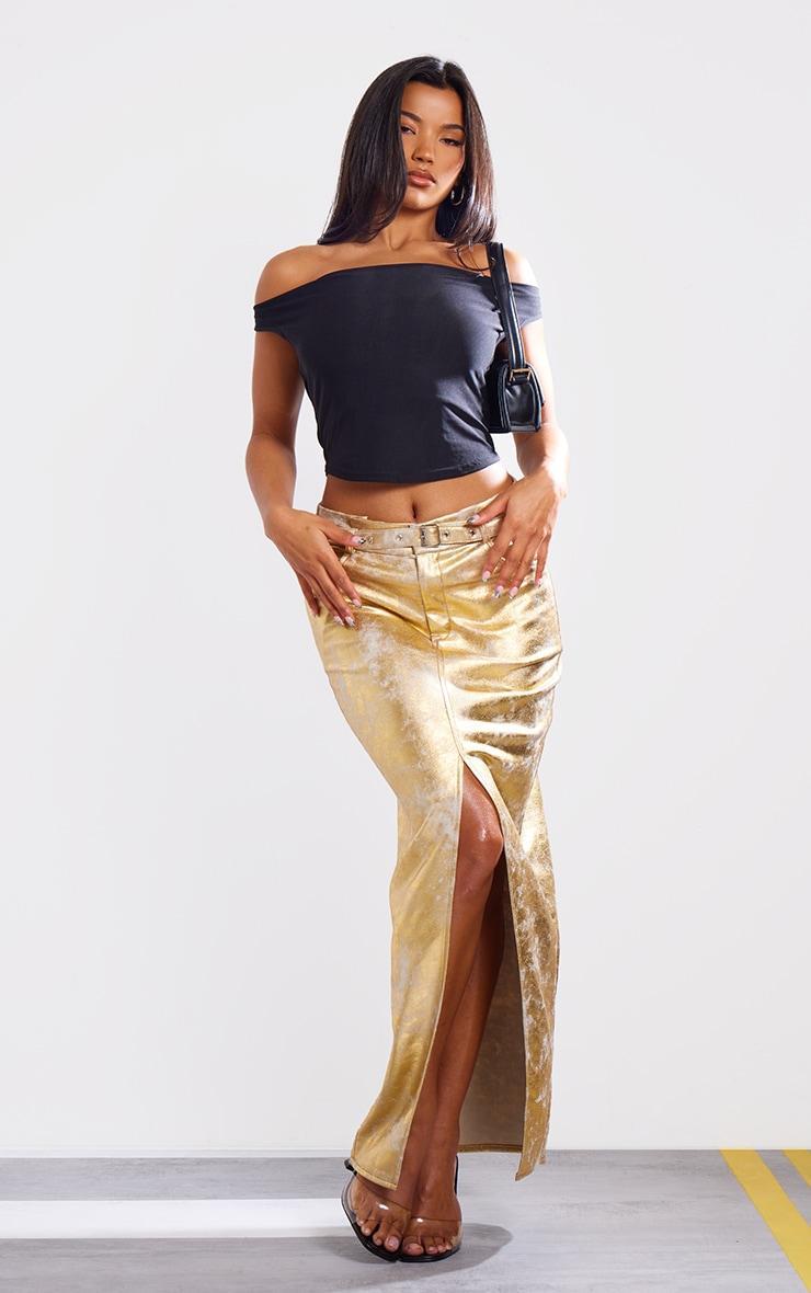 Gold Coated Split Back Maxi Skirt Product Image