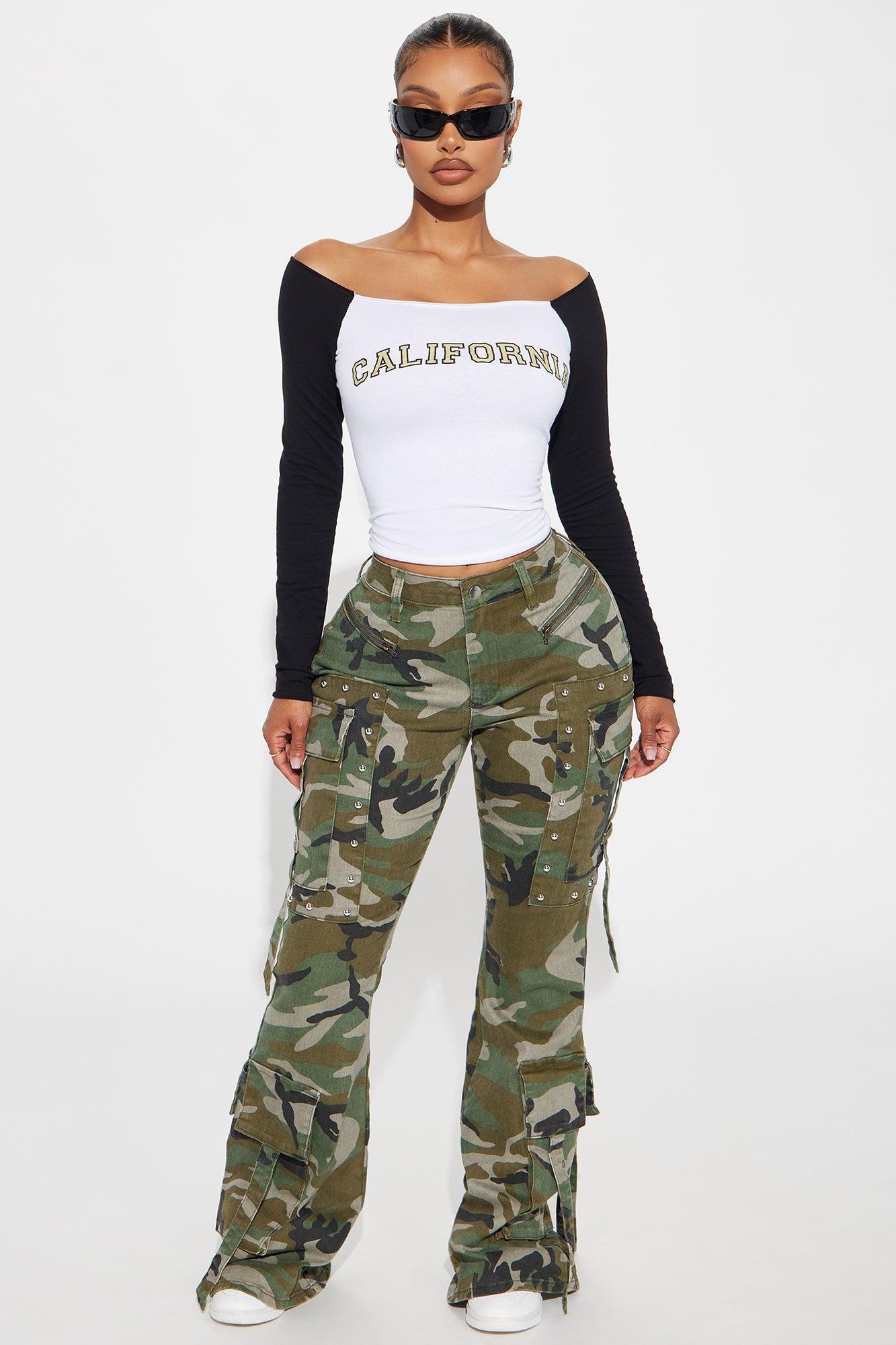 Do You Mind Camo Flare Pant - Olive/combo product image