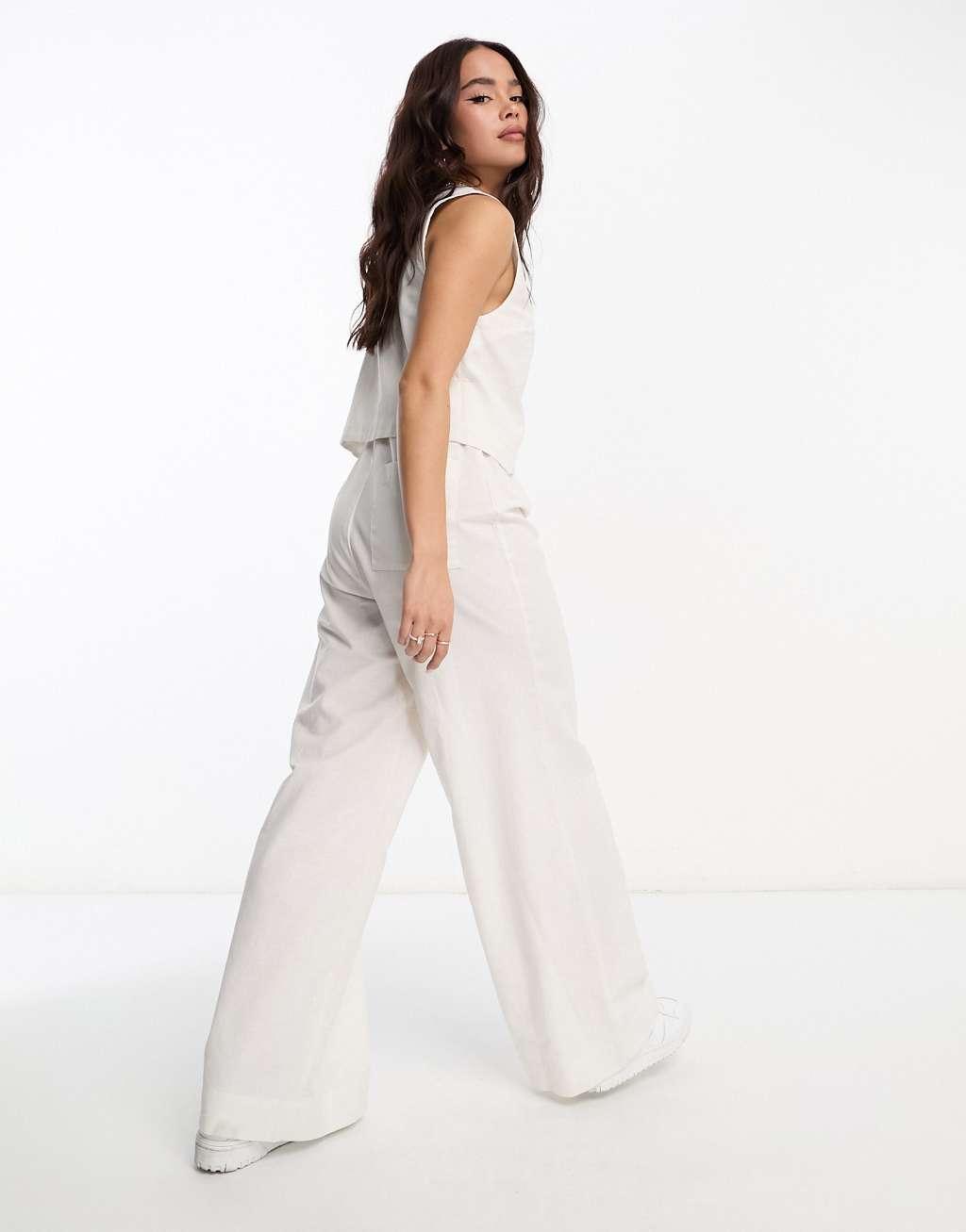 ASOS DESIGN 2 in 1 linen look vest jumpsuit in brown Product Image