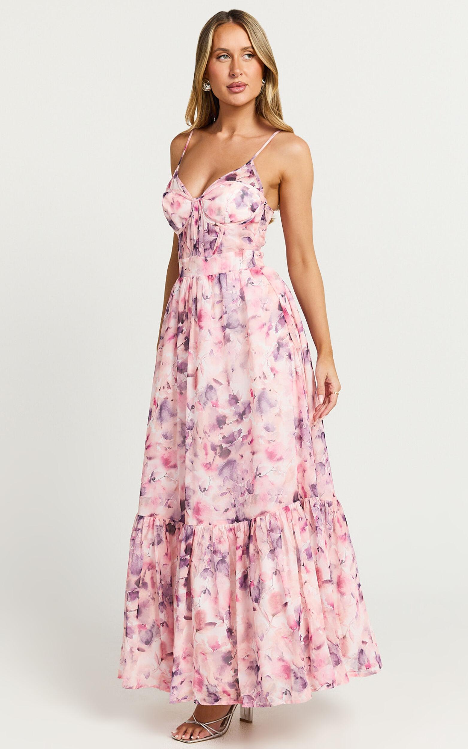 Amalie The Label - Martia Strappy Corset Flare Dress in Adeline Floral Print Product Image