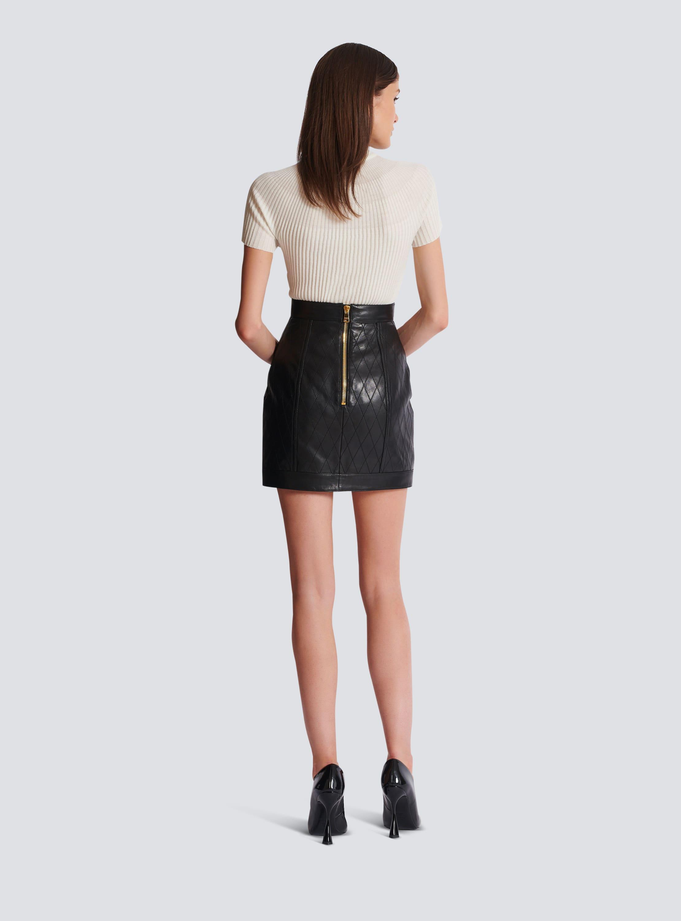 Topstitched leather skirt with buttons Product Image