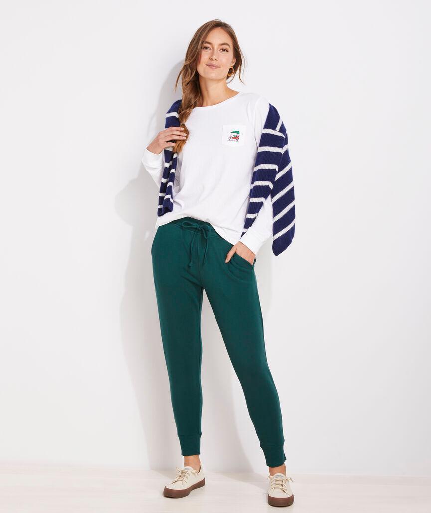 Women's Christmas Golf Cart Long-Sleeve Pocket Tee Product Image