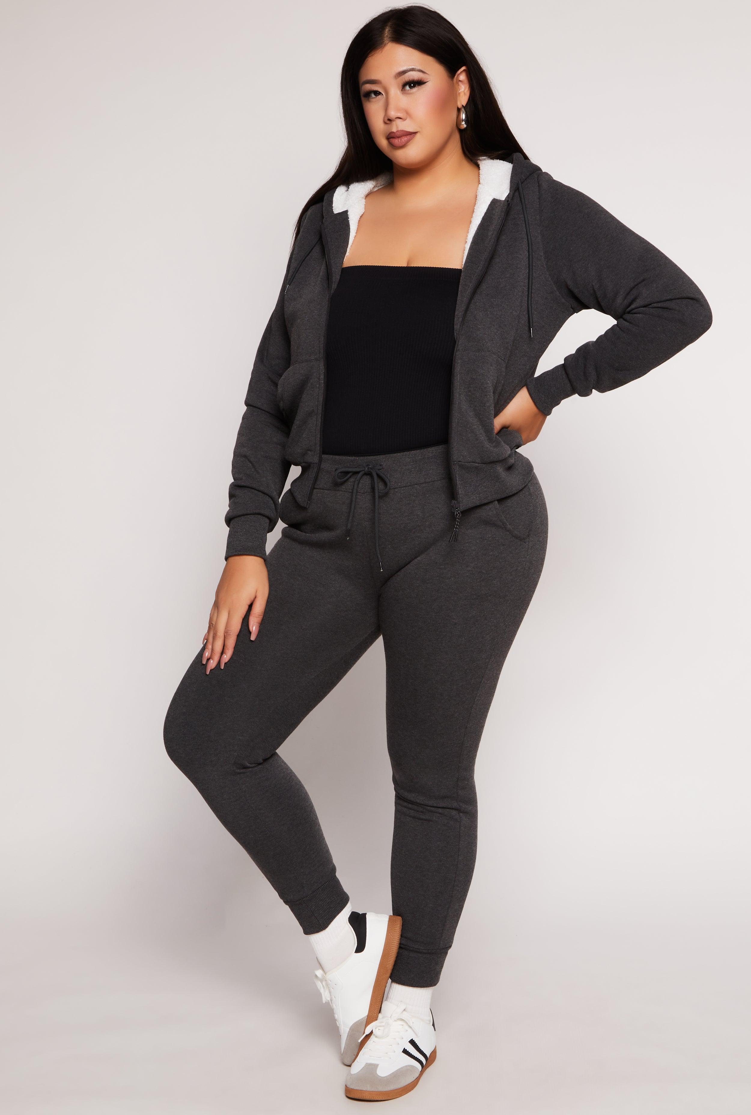 Womens Plus Size Fleece High Waist Drawstring Joggers Product Image