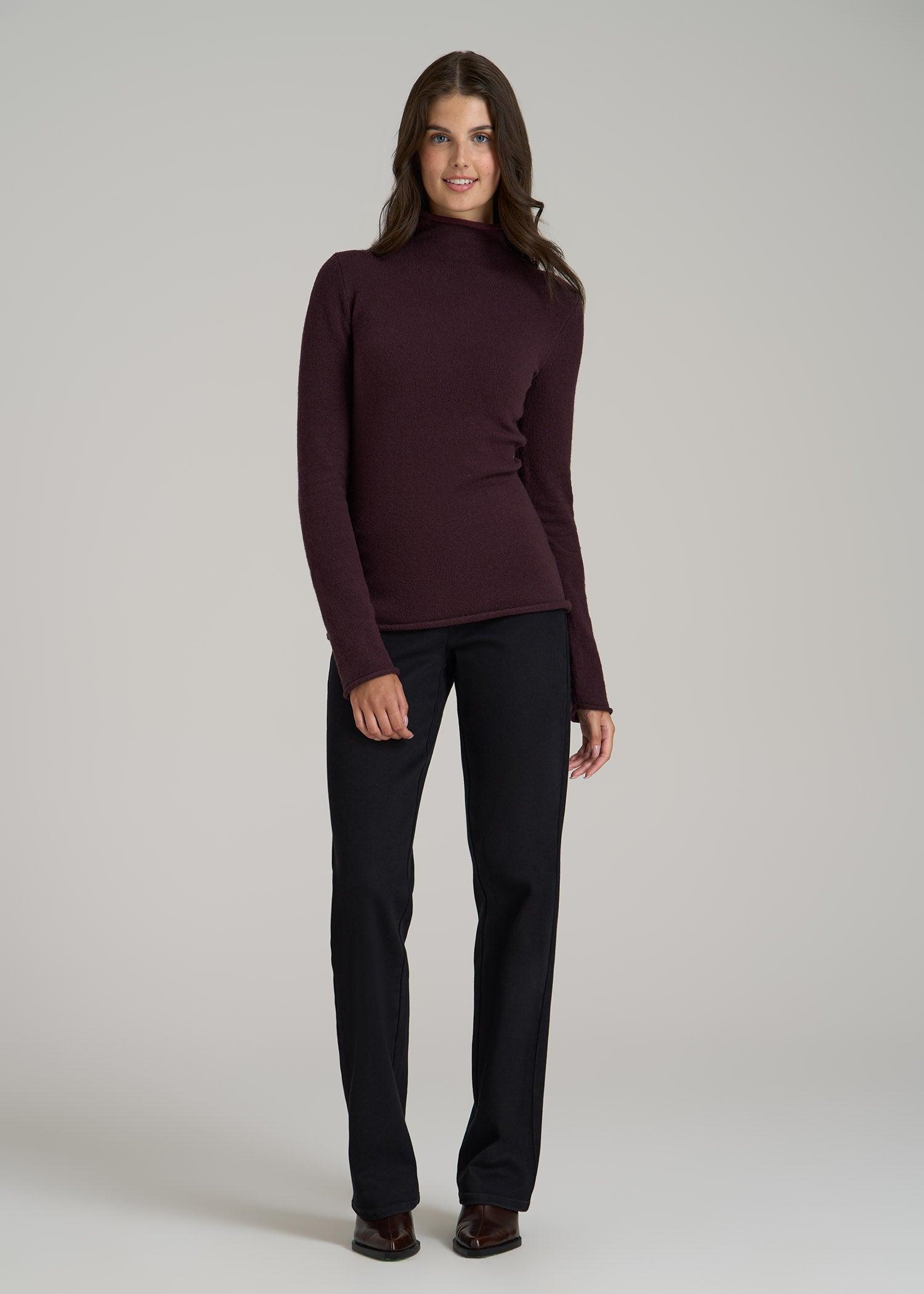 Women's Tall Rolled Mock Neck Sweater in Deep Purple Product Image