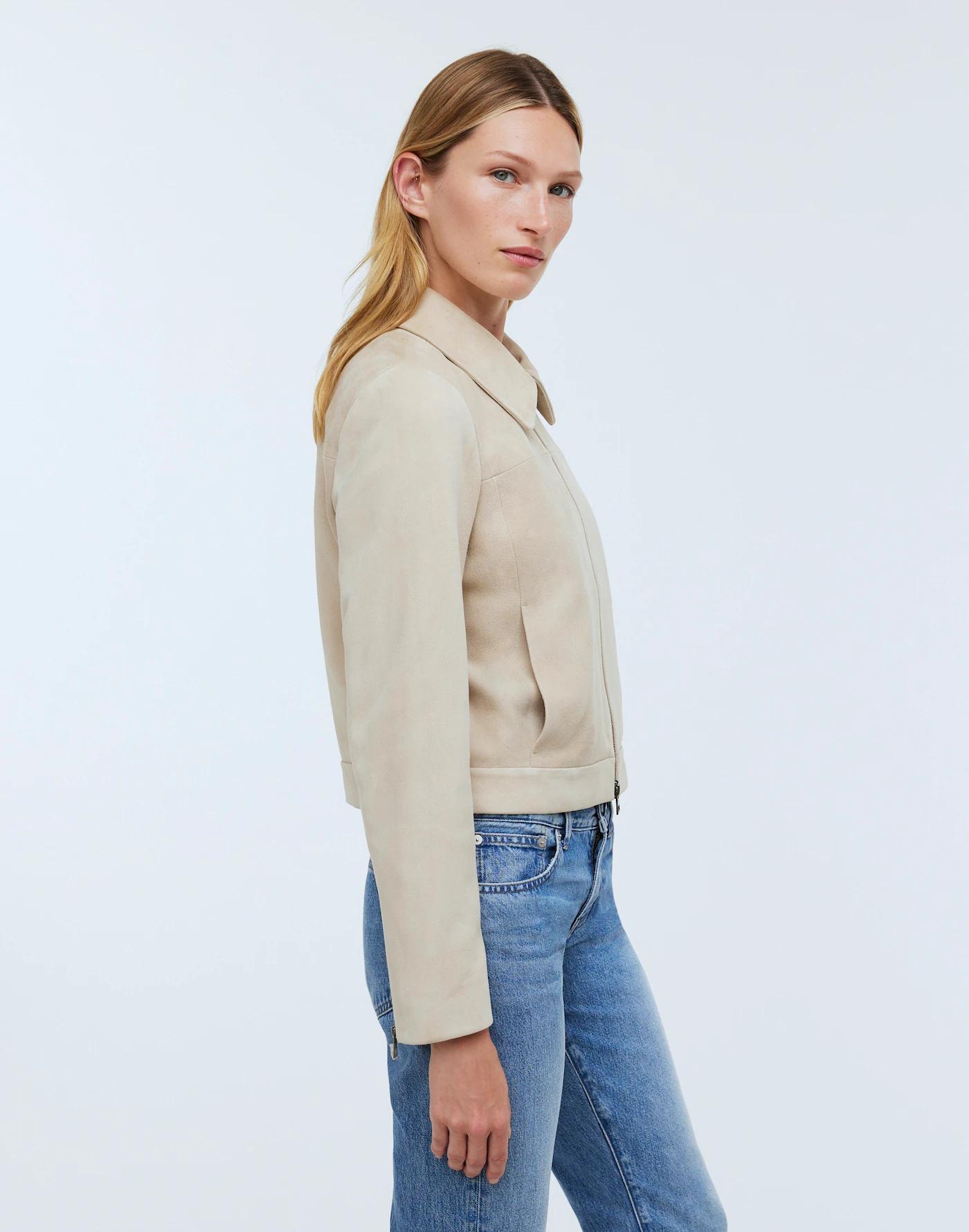 Shrunken Zip-Front Jacket in Suede Product Image